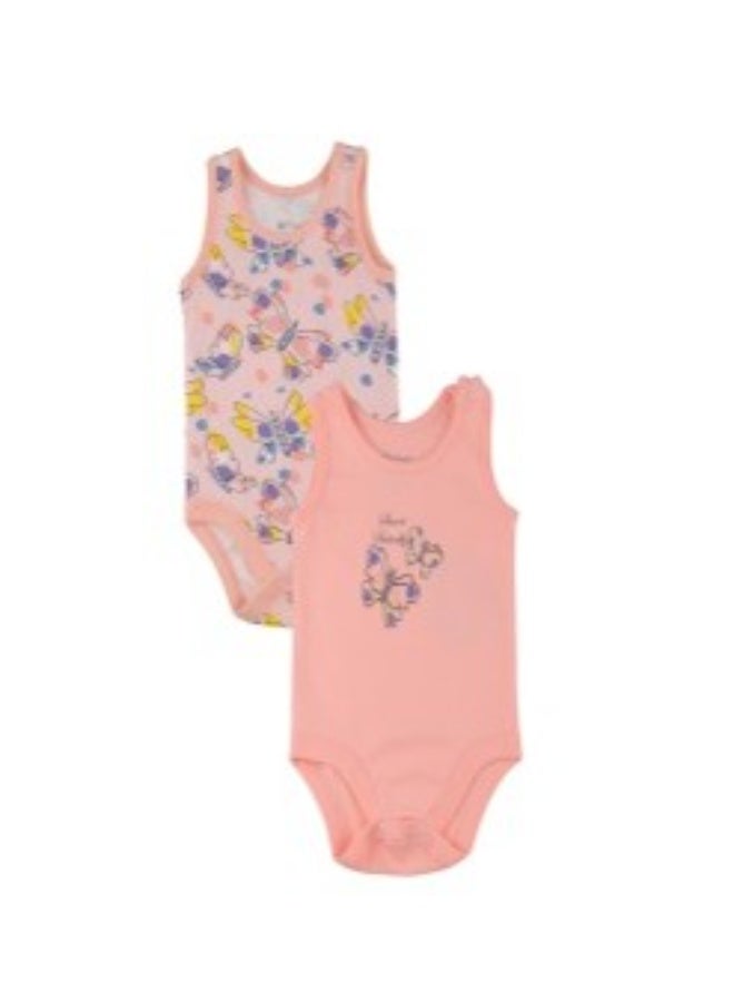Girls Sleeveless Printed Butterfly Bodysuit – 2 Pack (Pink)